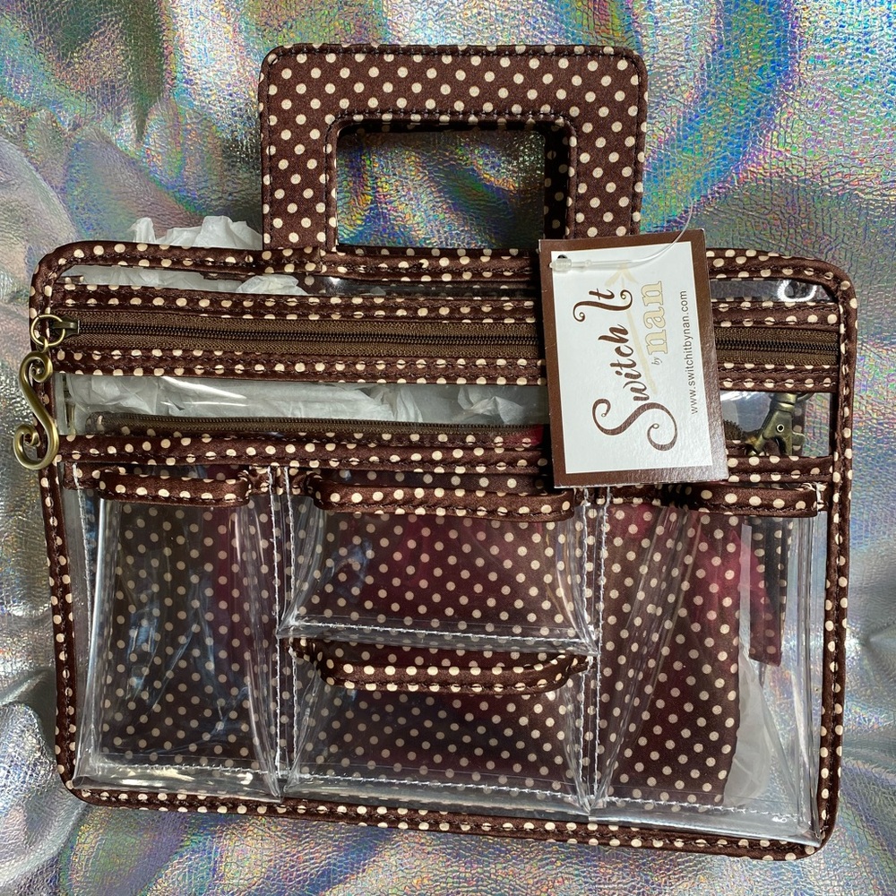Switch It by Nan brown polka dot/clear vinyl purse insert, NWT